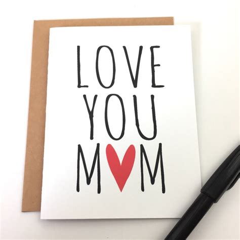 Love You Mom Card Mom Heart Card Unique Mothers Day Card I Etsy
