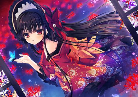 Wallpaper Anime Girl Kimono Butterfly Black Hair