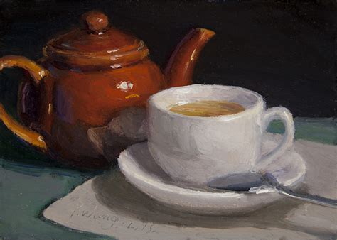 Wang Fine Art Tea And Teapot Original Still Life Oil Painting Daily
