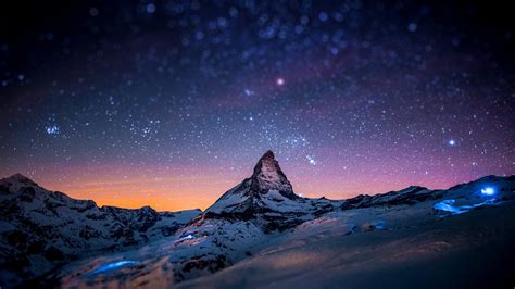 Wallpaper 2560x1440 Px Lights Matterhorn Mountain Night Snow