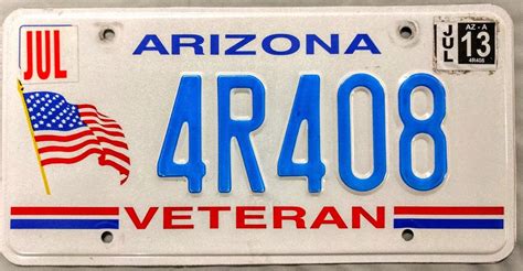 2013 Arizona Veteran License Plate 4r408