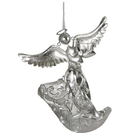 12 Embossed Silver Metal Angel Ornaments Set Of 2