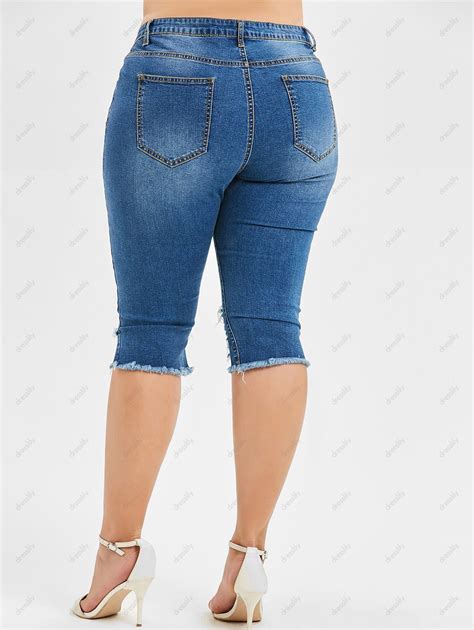 39 Off 2020 Plus Size Ripped Denim Shorts In Blue Gray Dresslily