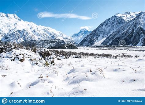 Beautiful View Of Mount Cook National Park Covered With Snow After A