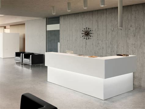 White Backlit Ikea Reception Desk With Grey Textured Wall Ideas For