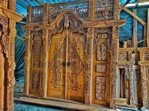 Balinese Old Teak Wood Carving Door With Frame 300x270cm Etsy