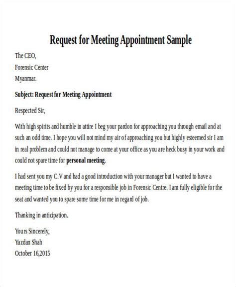Sample Letter Requesting For A Meeting
