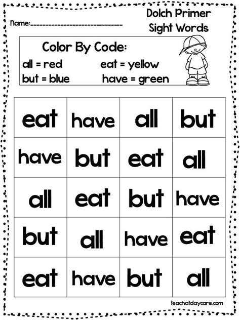 13 Printable Color The Dolch Primer Sight Words Worksheets Etsy