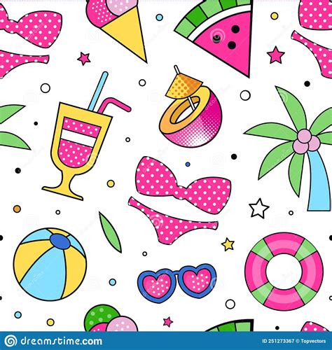 Summer Colorful Design With Bright Beach Objects Vector Seamless