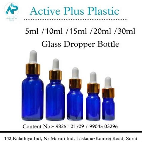 Blue Glass Bottles With Dropper Packaging Type Box Packing At Rs 18 50 Piece In Surat