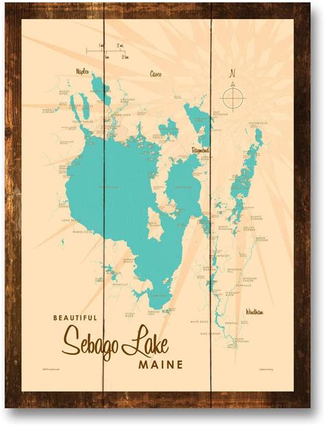 Sebago Lake Maine Map Rustic Wood Art Print From