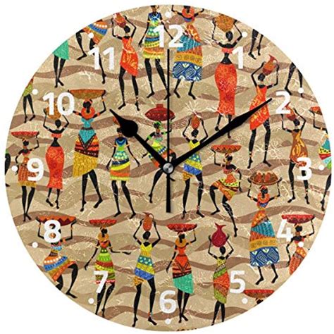 Custom African Women Round Acrylic Wall Clock Non Ticking Silent