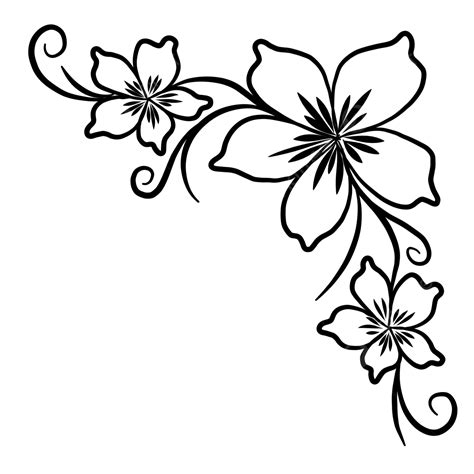 Elegant Corner Flowers Sketch Canvas Black And White Decoration PNG