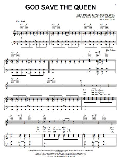 God Save The Queen Sheet Music By Sex Pistols Piano Vocal And Guitar
