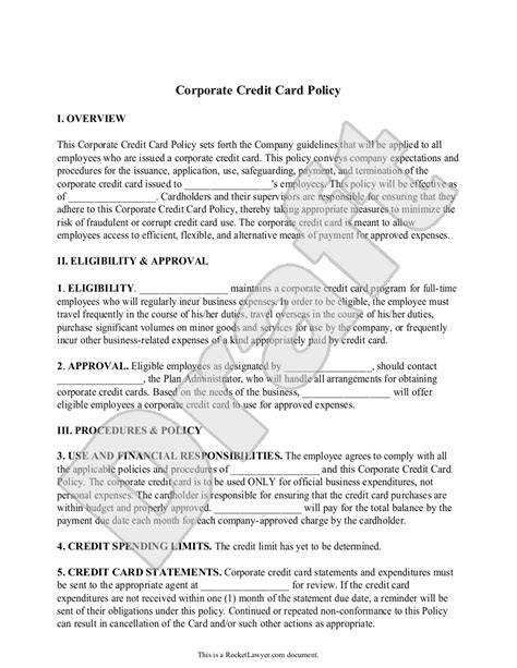 Free Corporate Credit Card Policy Free To Print Save And Download