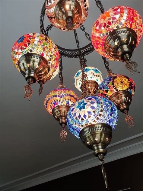 9 Globes Turkish Moroccan Mosaic Hanging Ceiling Lamp Pendant Light