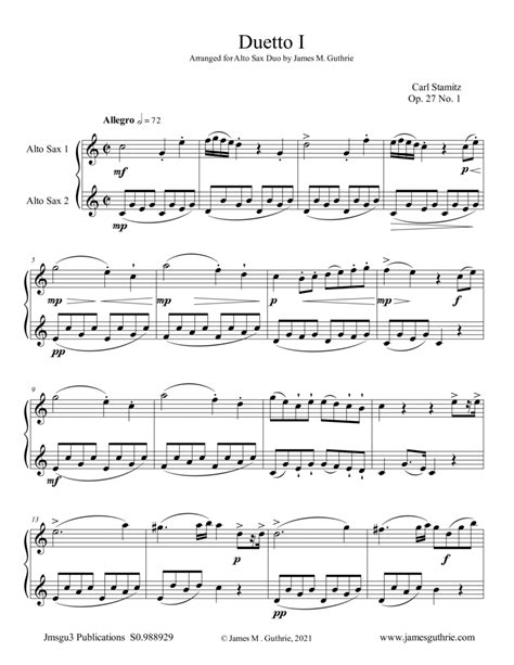 Stamitz Six Duets Op 27 Complete For Alto Sax Duo Sheet Music Carl