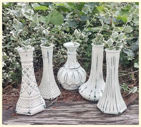Shabby Chic Ivory Painted Vases Set Of 5 Short Bud Vases Made To