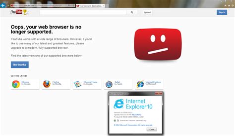 Youtube Detects Ie10 On Windows 7 Ie8 As No Longer Supported