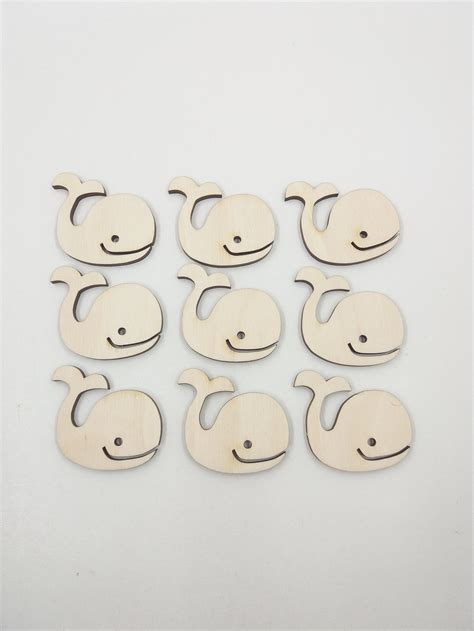 10 Wood Whale Decor Cutouts Wooden Whale Shape Unfinished Etsy