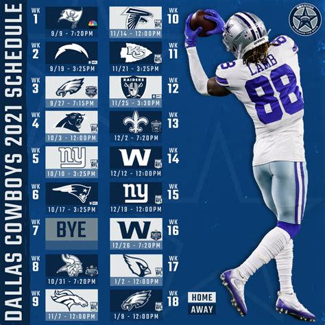 This nfc east division team takes on rivals like the indianapolis colts and the new orleans saints at at&t stadium. 2021 Dallas Cowboys schedule: Dallas opens in Tampa, hosts ...