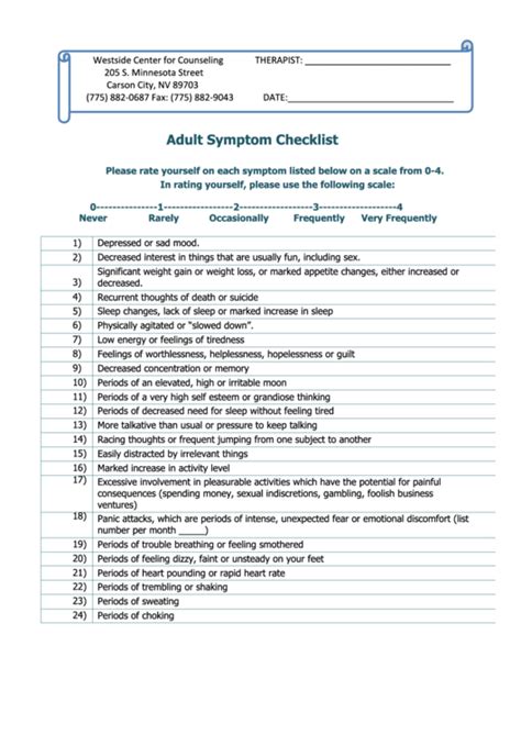 Printable Ms Symptom Checklist