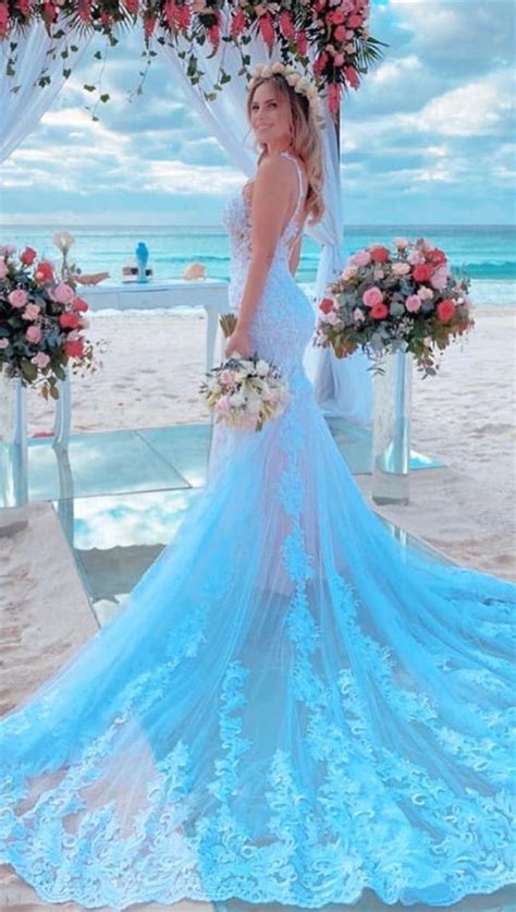 Mermaid Spaghetti Strap White Wedding Dress With Chapel Train Light