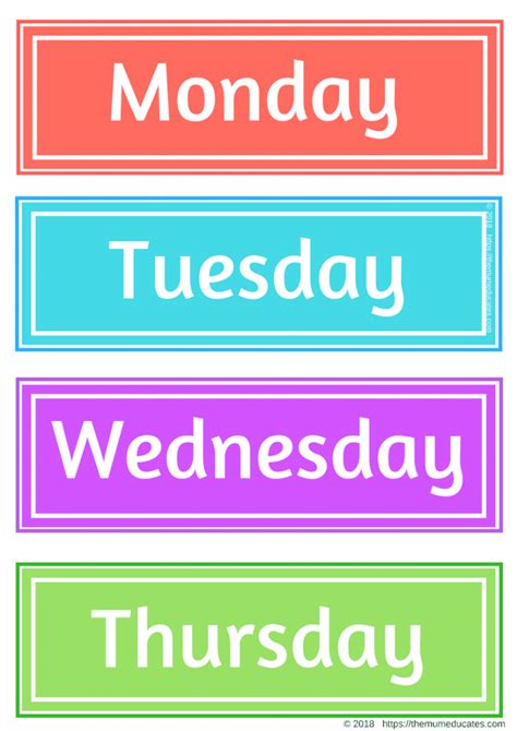 Free Printable Days Of The Week Chart