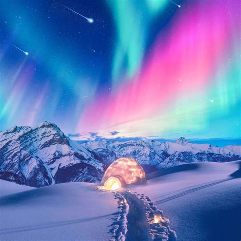 Snow Winter Iceland Aurora Northern Lights Ipad Pro Wallpapers Free