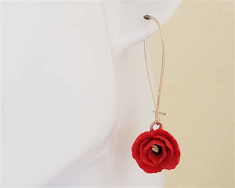 Red Poppy Drop Earrings Red Poppy Dangle Earrings Stranded Treasures