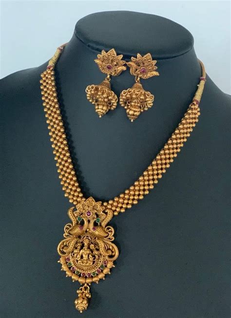 Antique Gold Finished Lakshmi Devi Necklace Set South Indian Etsy In