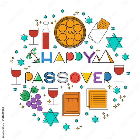 Happy Passover Jewish Holiday Greeting Card Elements Set Vectot