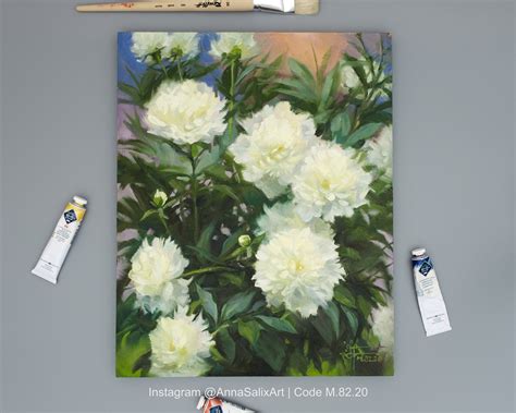 Original White Peony Flowers Oil Painting Large Canvas Etsy