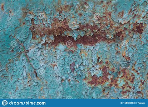 Rusted Metal Texture With Cracked Blue Paint Stock Photo