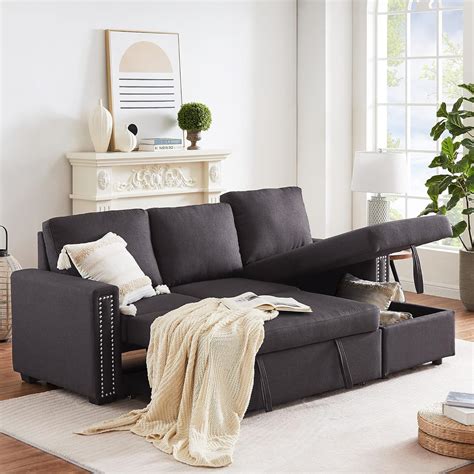 Buy Merax 8346 Reversible Sleeper Sectional Sofa Couch With Pull Out