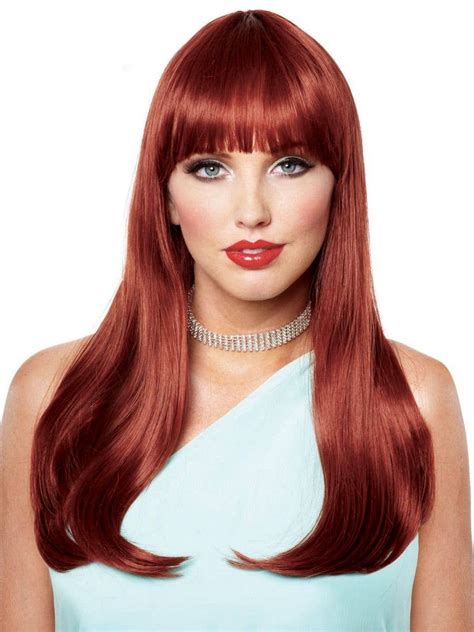 Women S Deluxe Long Red Costume Wig Women S Long Red Wig With Fringe