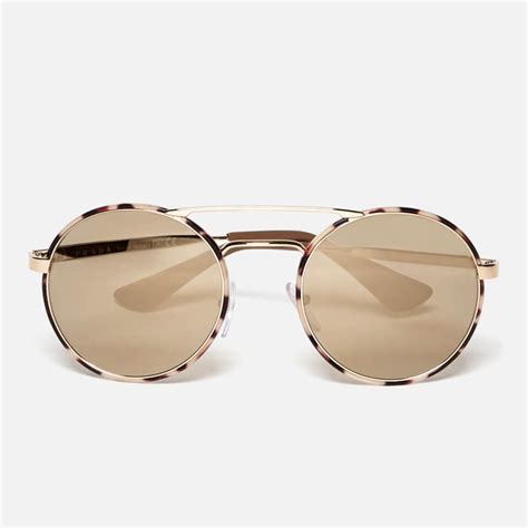 Prada Womens Catwalk Round Tortoise Sunglasses Mirror Gold