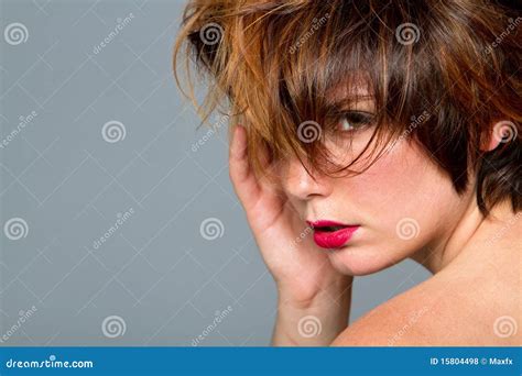 Short Haired Woman Stock Photo Image Of Brunette Headshot