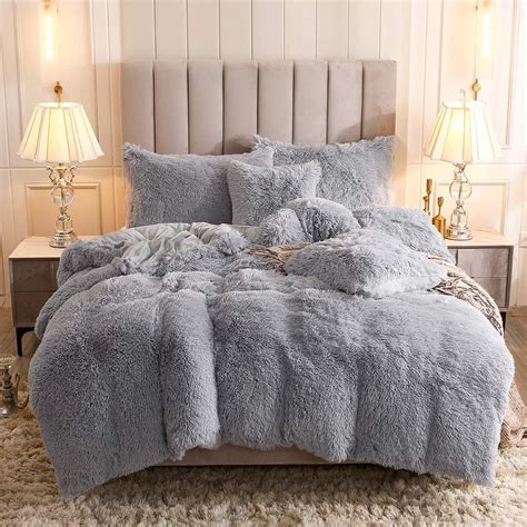 Uhamho Faux Fur Velvet Fluffy Bedding Duvet Cover Set Down Comforter Quilt Cover