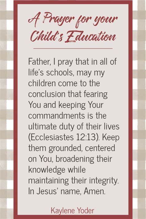 A Prayer For Your Childs Education Kaylene Yoder In 2020 Prayers