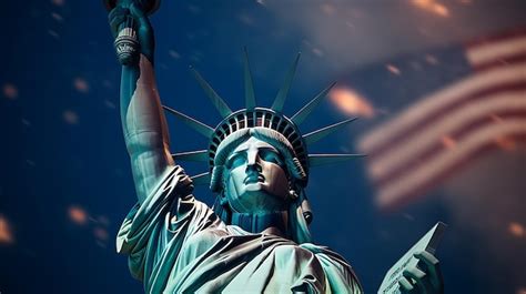 Premium Photo Statue Of Liberty With The American Flag In The