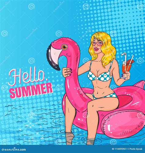 Pop Art Beautiful Blonde Woman Swimming In The Pool At The Pink Flamingo Mattress Glamorous