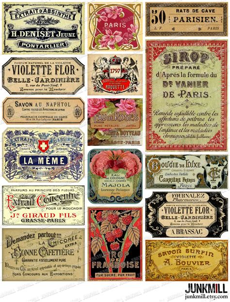 Parisian Labels Digital Printable Collage Sheet Vintage French