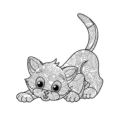 Mandala Little Cat Cute Coloring Page Download Print Now