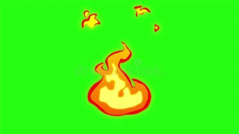 Loop Animation Fire With Comic Style On Green Screen Background Stock