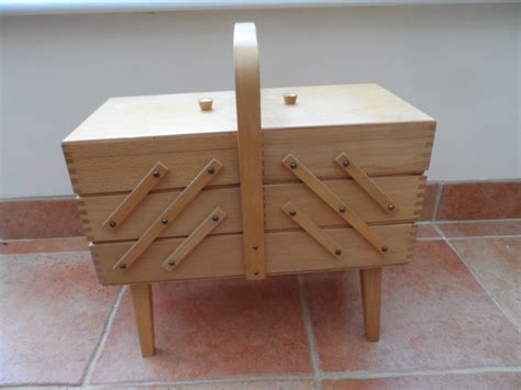 Large Free Standing Vintage Cantilever Wooden Sewing Box With Etsy UK