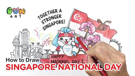 How To Draw Singapore National Day Merli Singapore Merlion Cartoon