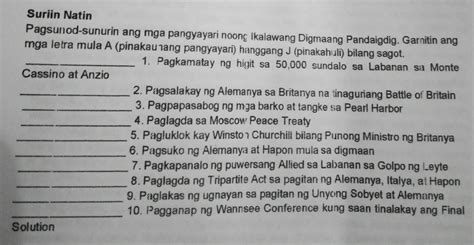 50pts Suriin Natin Pagsunod Sunurin Ang Mga Pangyayari Noong Ikalawang