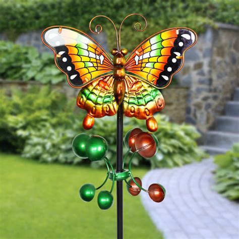 Butterfly Wind Spinner Garden Stake In Orange 9 By 38 Inches Exhart