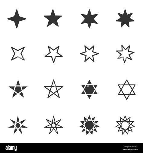 Set Of Black And White Stars Icon With Different Star Flat Style